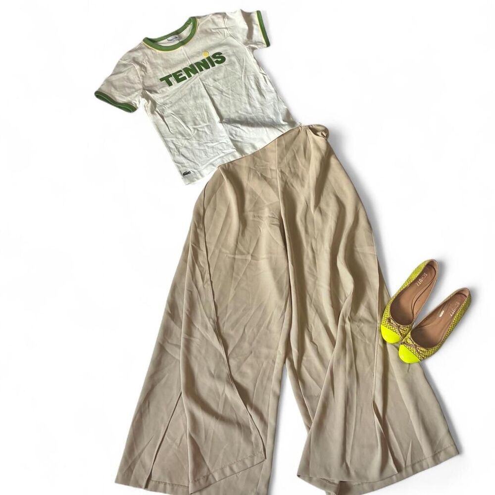 Vintage Stella Beige Open Wide Leg Bohemian Flowy Pants